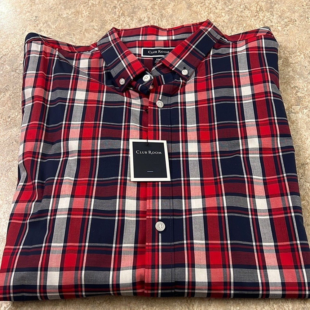 Club Room Navy and Red Checkered Dress Shirt